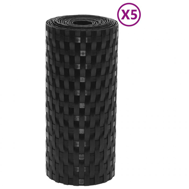 Parawany balkonowe, 5 szt., czarne, 255x19 cm, rattan PE