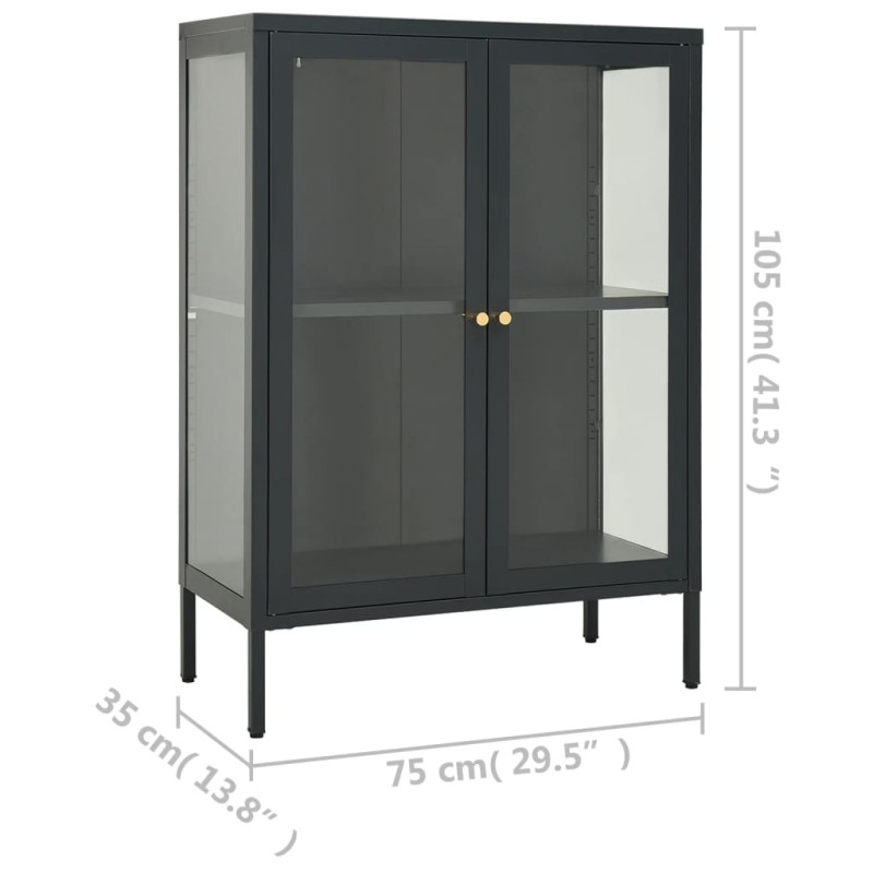 Szafka boczna, antracytowa, 75x35x105 cm, stal i szkło