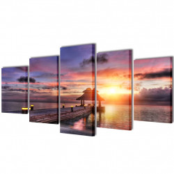 Zestaw obrazów Canvas 100 x 50 cm Plaża i Domek