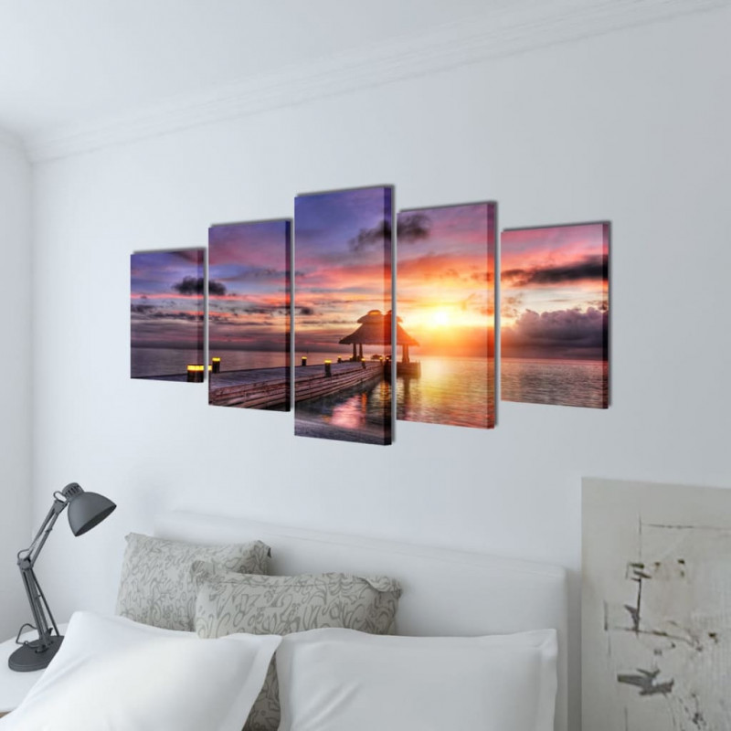 Zestaw obrazów Canvas 100 x 50 cm Plaża i Domek