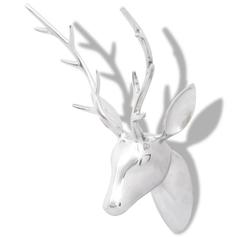 Ozdobna głowa jelenia, dekoracja z aluminium, srebrna, 62 cm