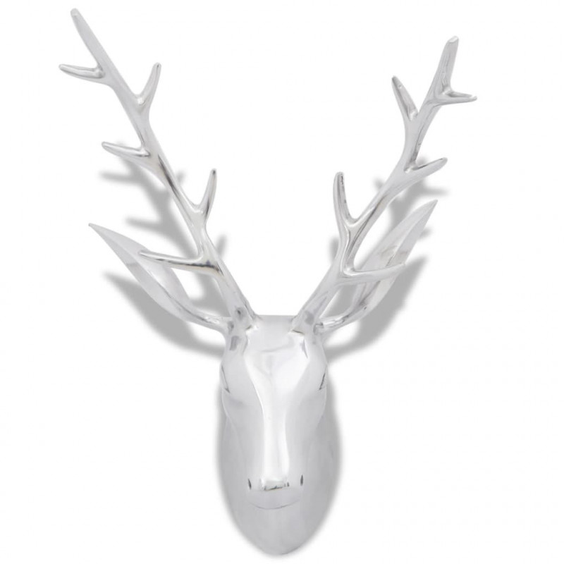 Ozdobna głowa jelenia, dekoracja z aluminium, srebrna, 62 cm