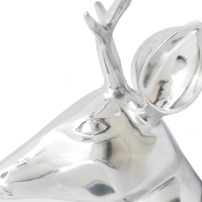 Ozdobna głowa jelenia, dekoracja z aluminium, srebrna, 62 cm
