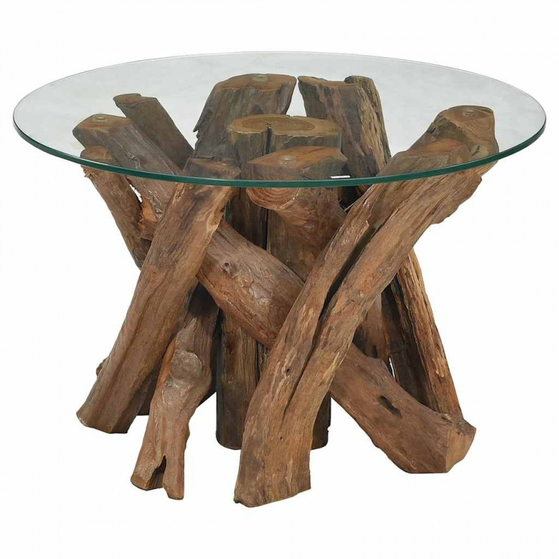 Stolik kawowy z drewna tekowego patynowanego wodą, 60 cm