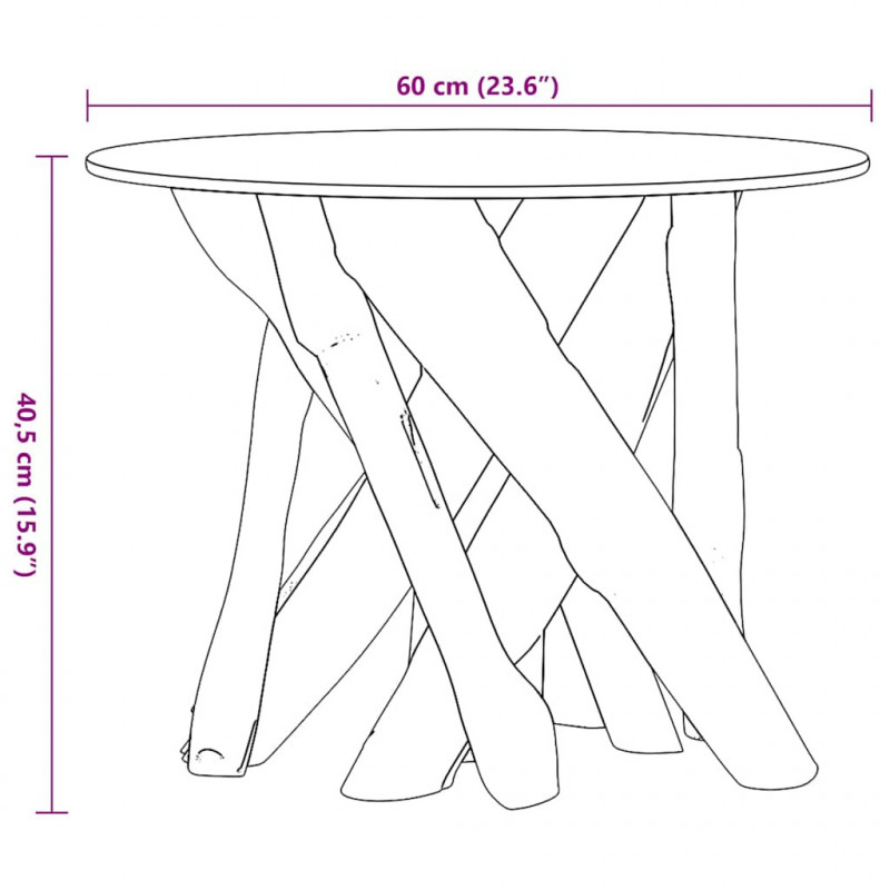 Stolik kawowy z drewna tekowego patynowanego wodą, 60 cm