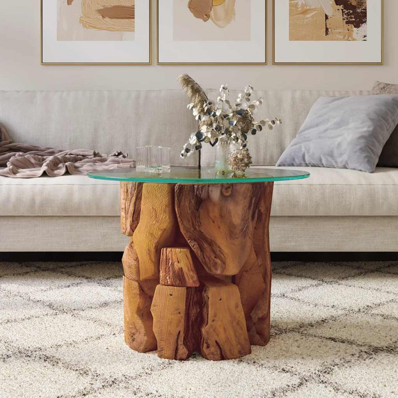 Stolik kawowy z drewna tekowego patynowanego wodą, 60 cm