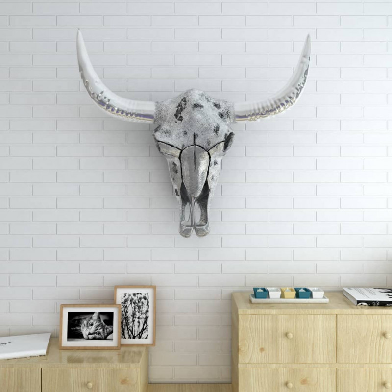 Czaszka/Głowa dekoracyjna na ścianę, aluminium, srebrna