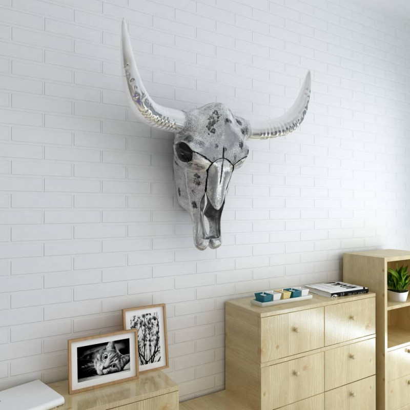 Czaszka/Głowa dekoracyjna na ścianę, aluminium, srebrna