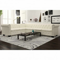 Sofa Chesterfield sześcioosobowa biała, sztuczna skóra