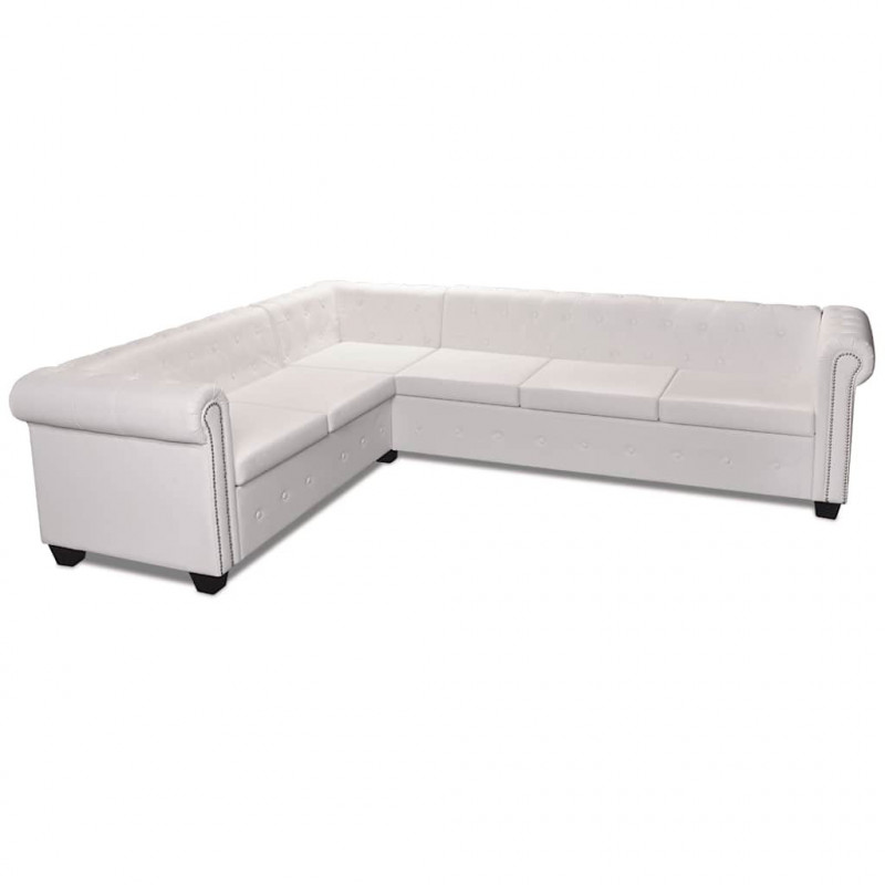 Sofa Chesterfield sześcioosobowa biała, sztuczna skóra