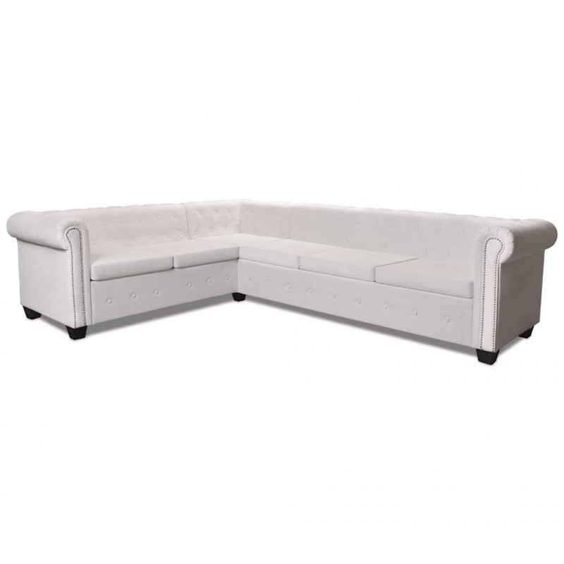 Sofa Chesterfield sześcioosobowa biała, sztuczna skóra