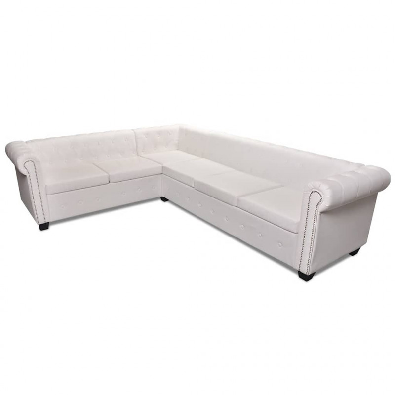 Sofa Chesterfield sześcioosobowa biała, sztuczna skóra