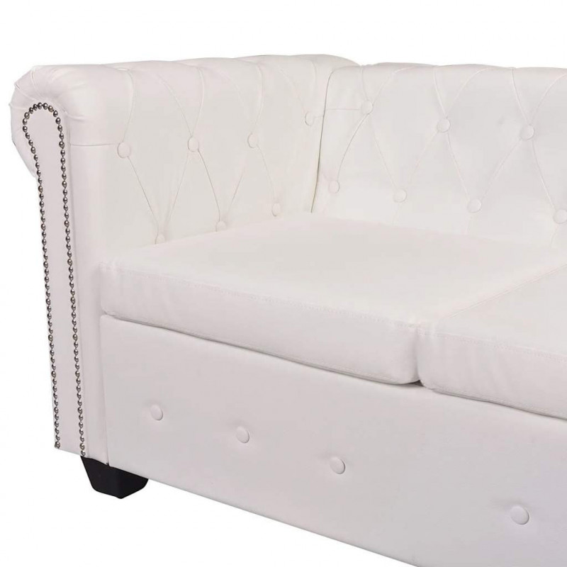 Sofa Chesterfield sześcioosobowa biała, sztuczna skóra