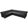 Sofa rogowa Chesterfield sześcioosobowa czarna, sztuczna skóra