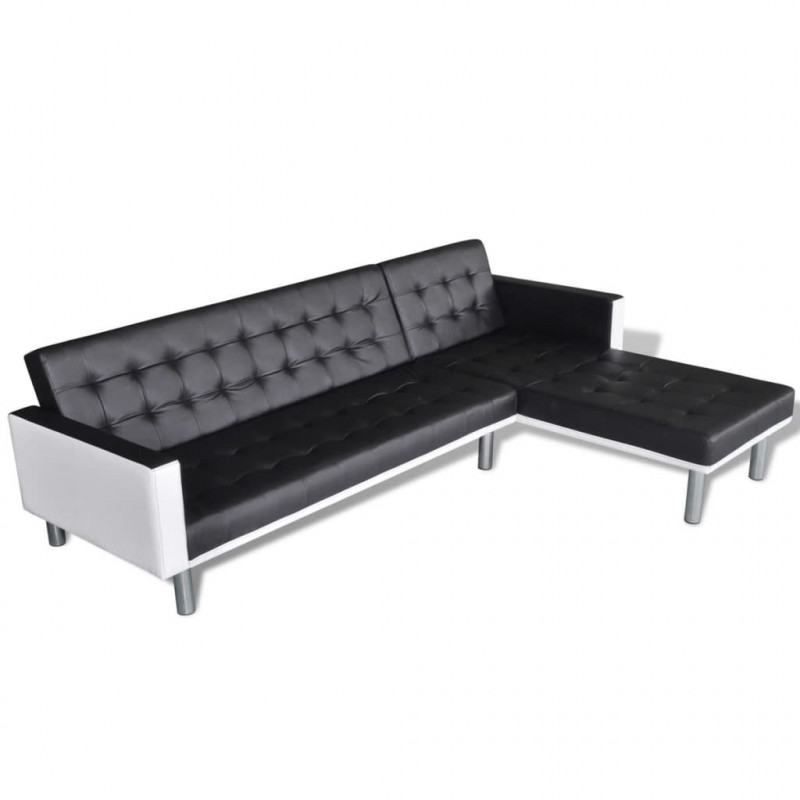 Sofa narożna z funkcją rozkładania, sztuczna skóra, czarna