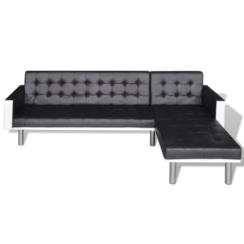 Sofa narożna z funkcją rozkładania, sztuczna skóra, czarna