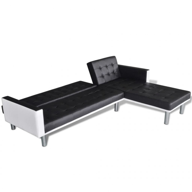 Sofa narożna z funkcją rozkładania, sztuczna skóra, czarna