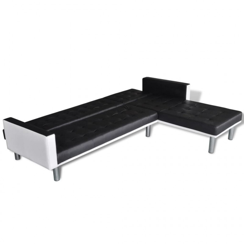 Sofa narożna z funkcją rozkładania, sztuczna skóra, czarna