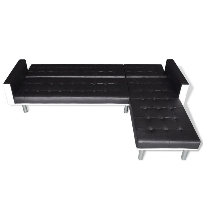 Sofa narożna z funkcją rozkładania, sztuczna skóra, czarna