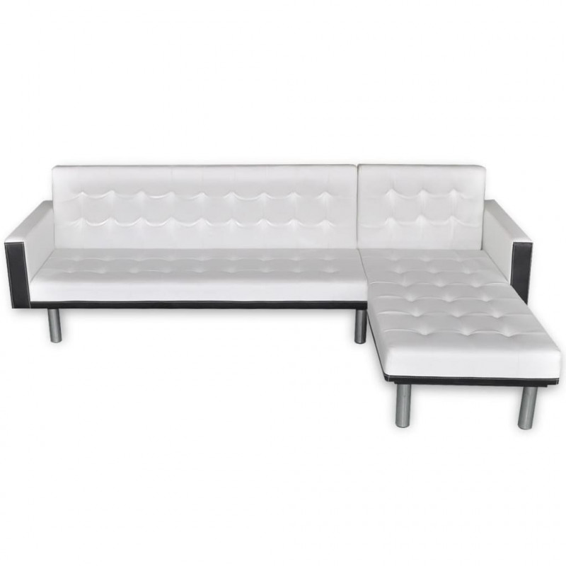 Sofa narożna z funkcją rozkładania, sztuczna skóra, biała