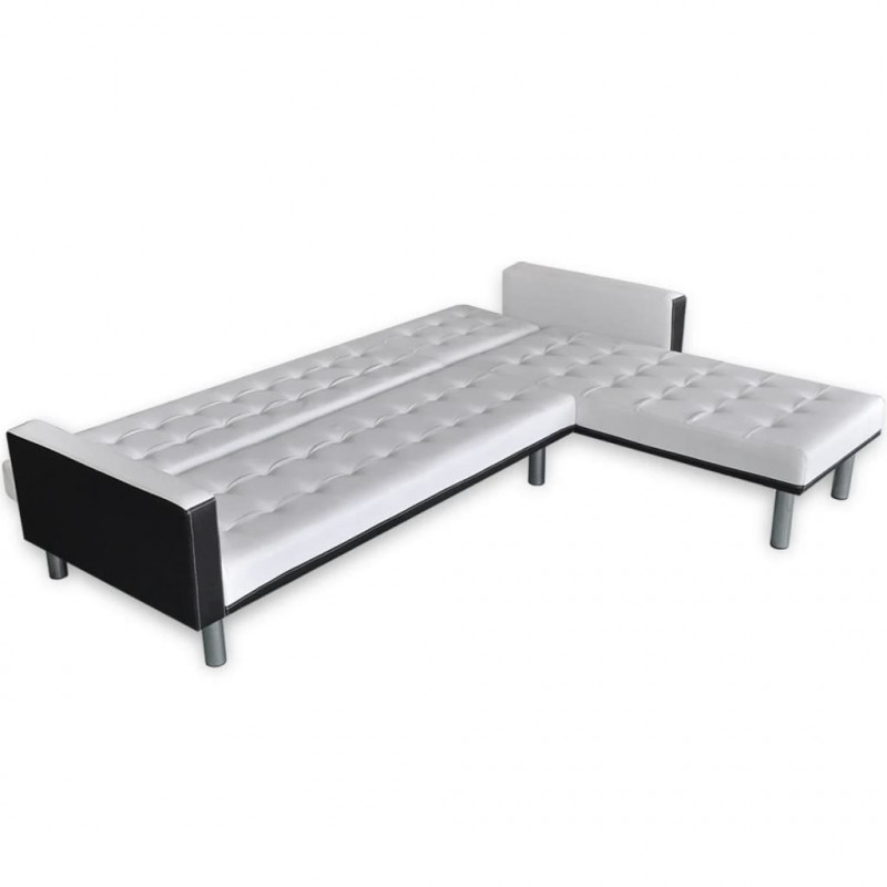 Sofa narożna z funkcją rozkładania, sztuczna skóra, biała