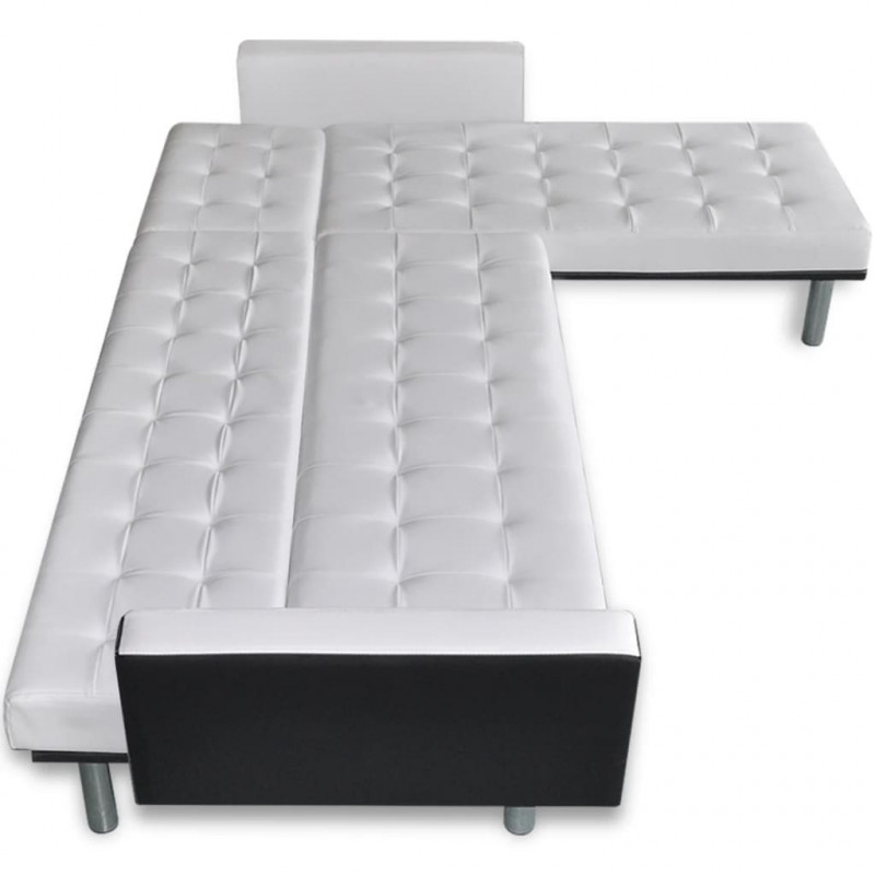 Sofa narożna z funkcją rozkładania, sztuczna skóra, biała