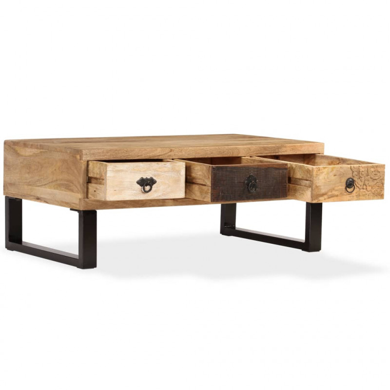 Stolik kawowy z 3 szufladami, lite drewno mango, 90x50x35 cm