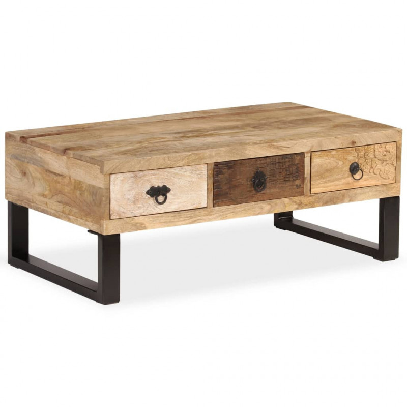Stolik kawowy z 3 szufladami, lite drewno mango, 90x50x35 cm