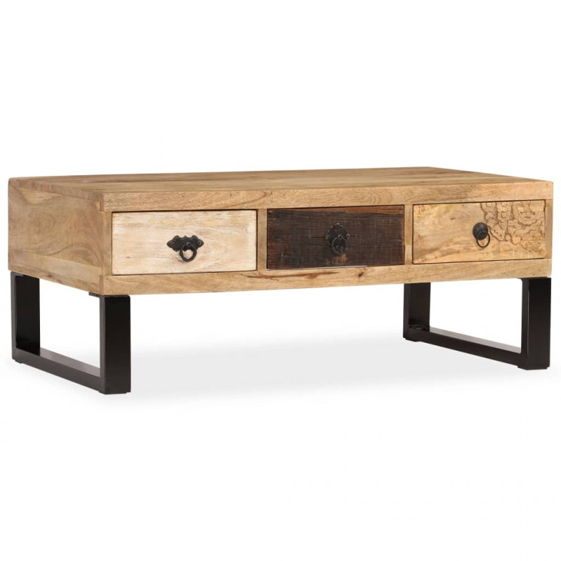 Stolik kawowy z 3 szufladami, lite drewno mango, 90x50x35 cm