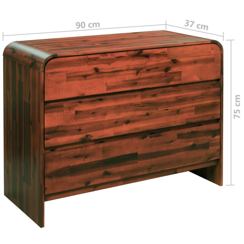 Komoda z litego drewna akacjowego, 90 x 37 x 75 cm