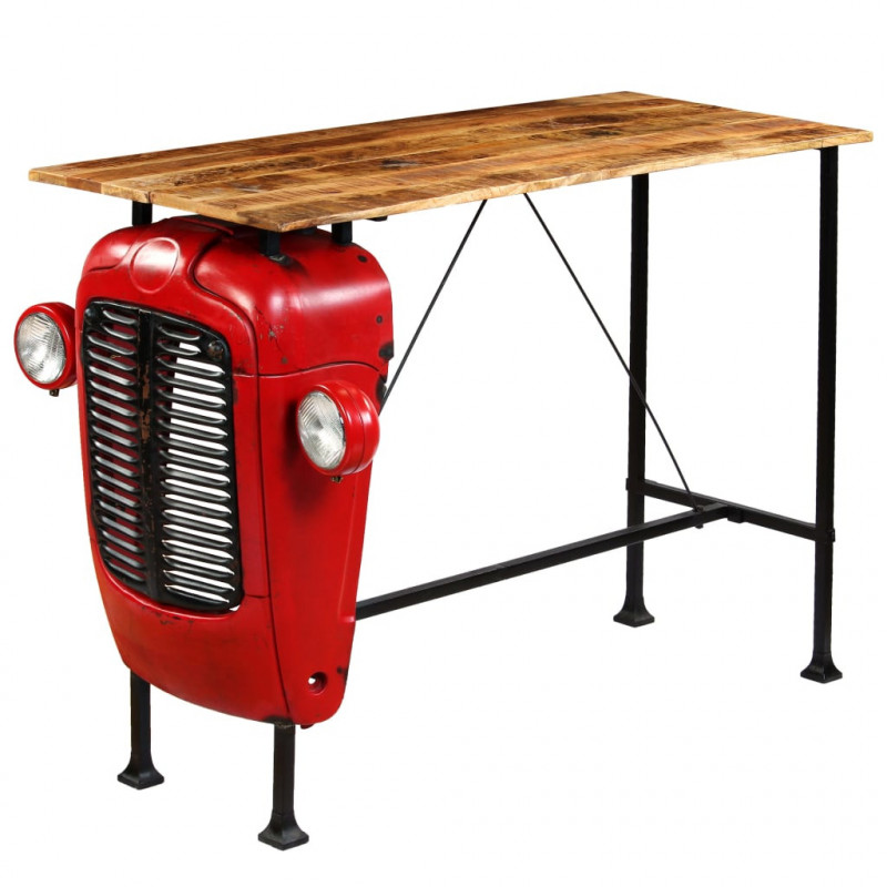 Stolik barowy traktor, drewno mango, czerwony, 60x150x107 cm