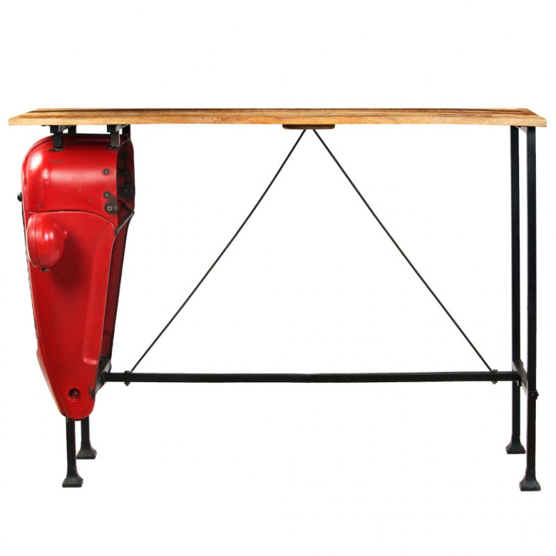 Stolik barowy traktor, drewno mango, czerwony, 60x150x107 cm