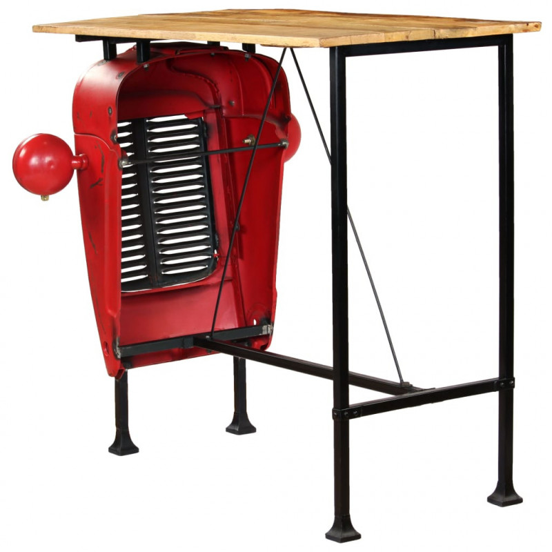Stolik barowy traktor, drewno mango, czerwony, 60x150x107 cm