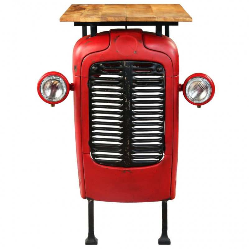 Stolik barowy traktor, drewno mango, czerwony, 60x150x107 cm
