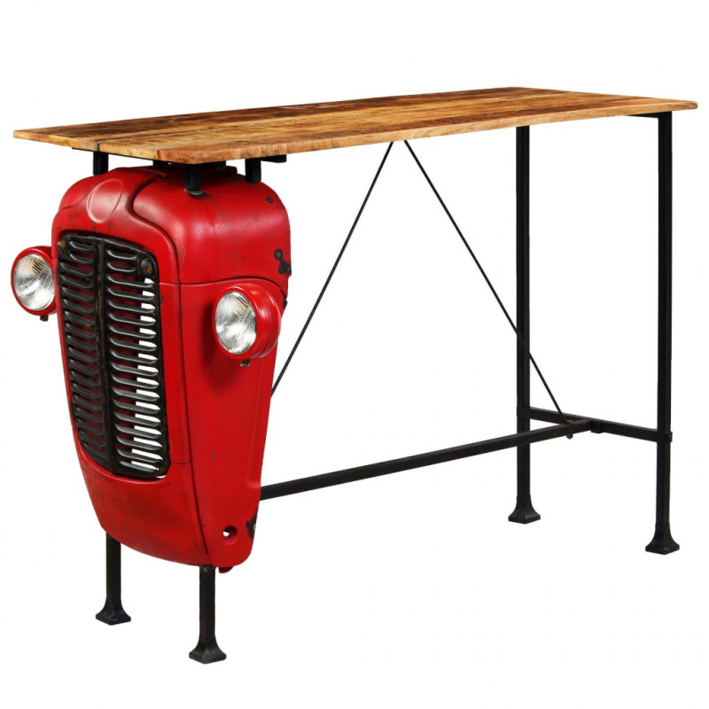 Stolik barowy traktor, drewno mango, czerwony, 60x150x107 cm