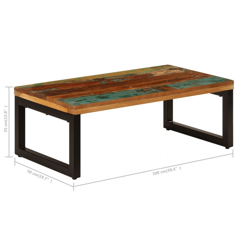 Stolik kawowy, 100x50x35 cm, lite drewno z odzysku i stal