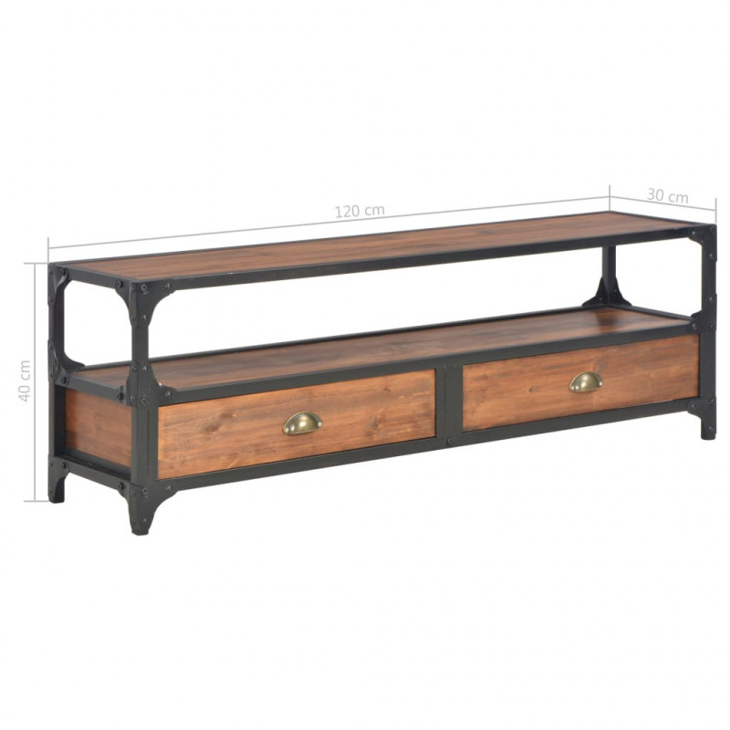 Szafka pod TV z 2 szufladami, 120x30x40 cm, lite drewno sosnowe