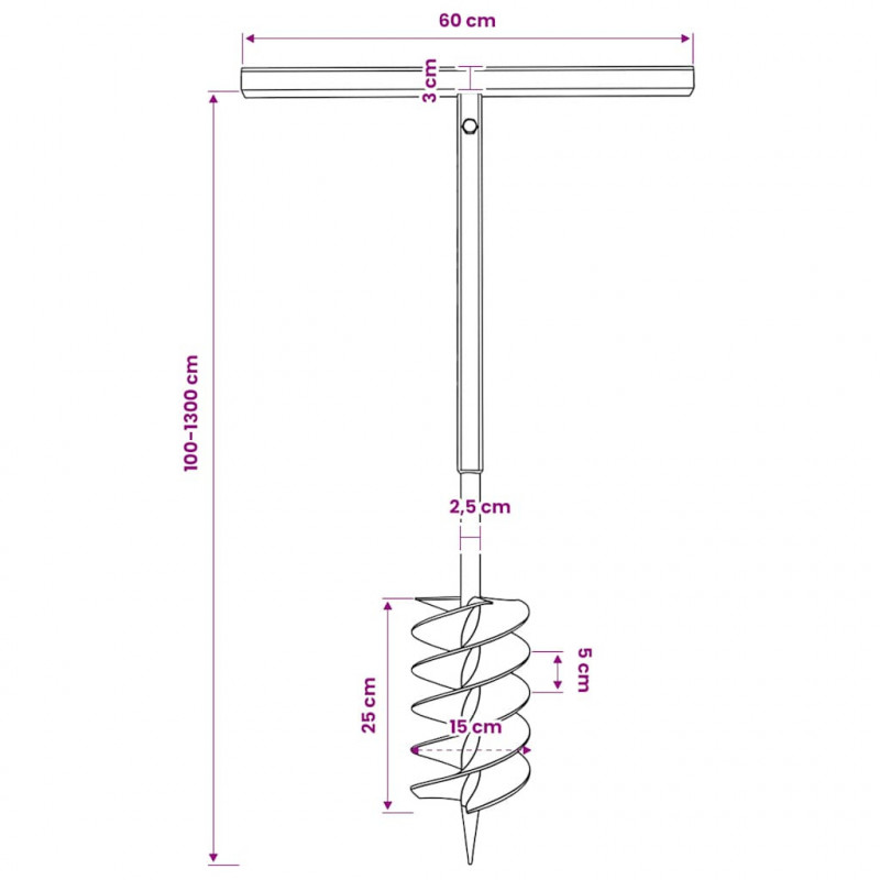 Świder glebowy z uchwytem, 150 mm, z rurą przedłużającą, 13 m, stal