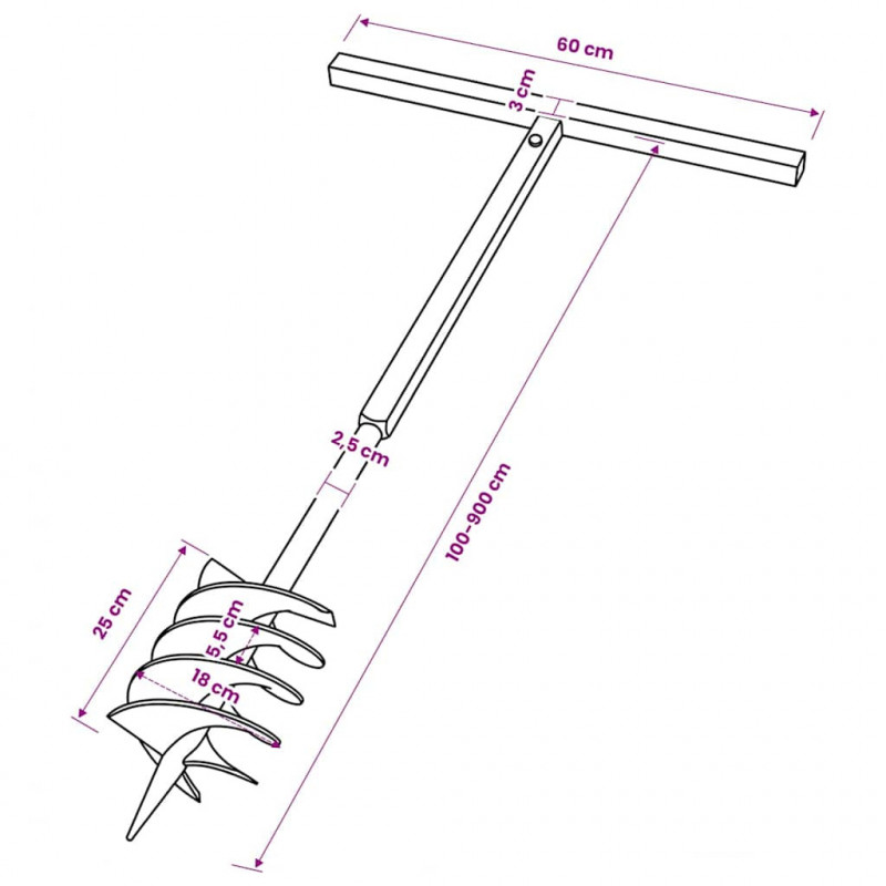 Świder glebowy z uchwytem i rurą przedłużającą 9 m 180 mm, stal