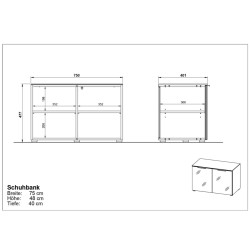 Germania Ławka na buty GW-Rimini, 75x40x48, cm, grafit i biel