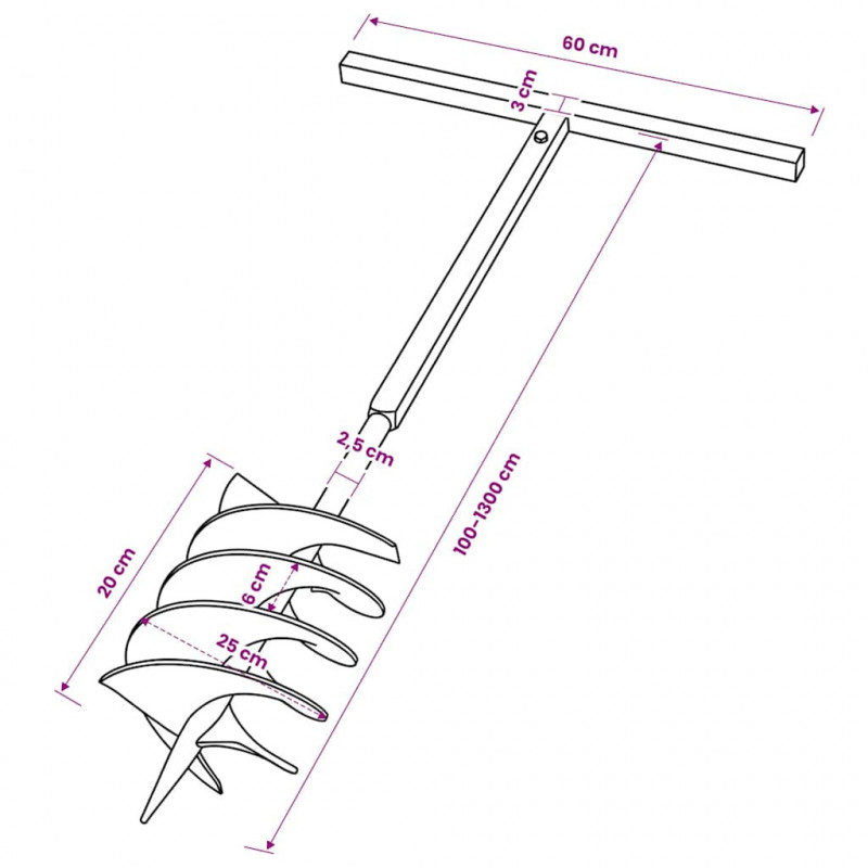 Świder glebowy z uchwytem, 200 mm, z rurą przedłużającą, 13 m, stal