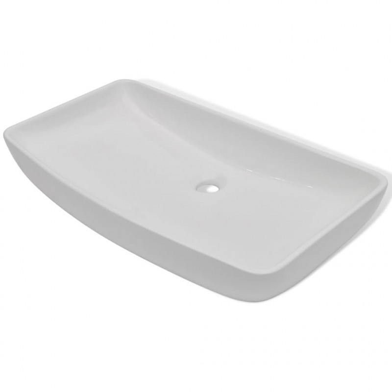 Umywalka z baterią mieszającą, ceramiczna, prostokątna, biała