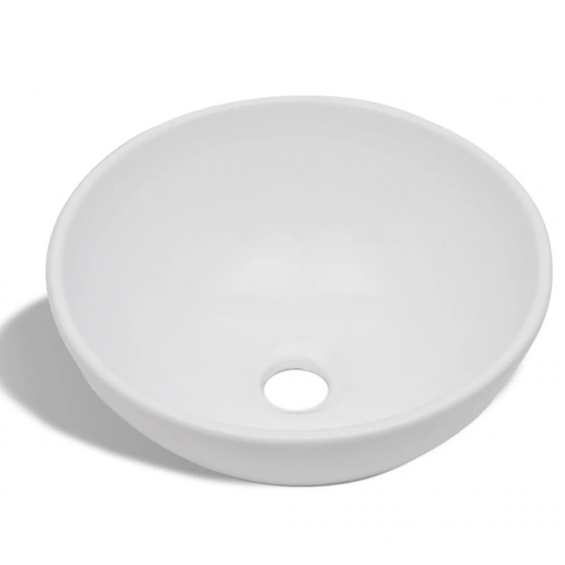 Umywalka z baterią mieszającą, ceramiczna, okrągła, biała