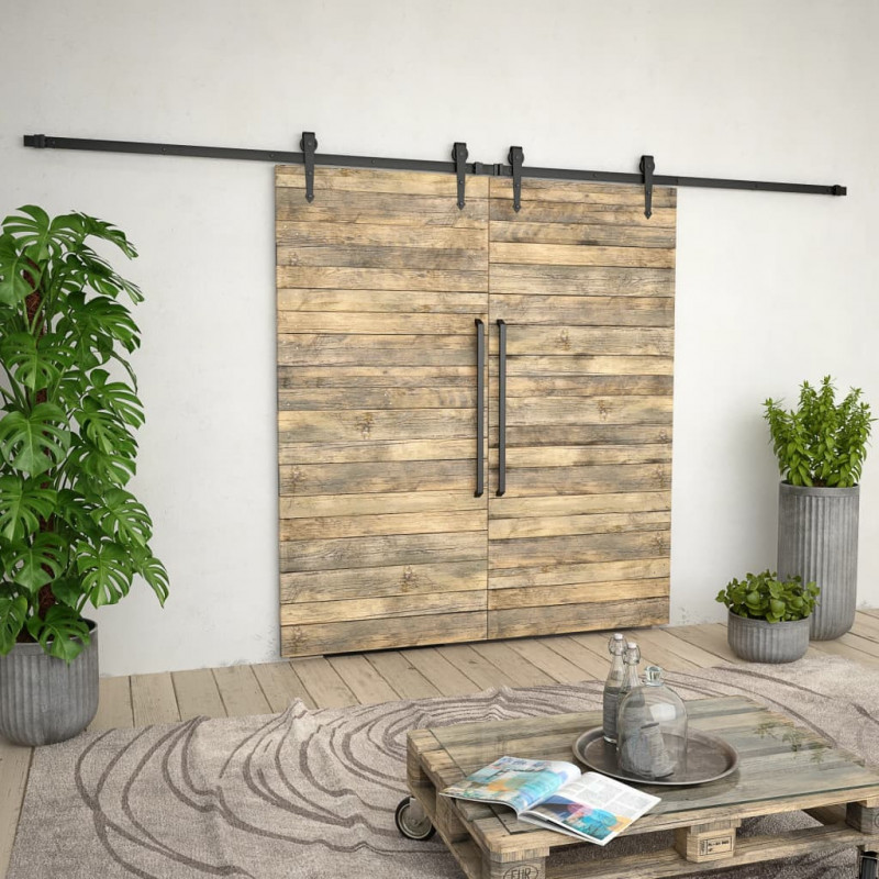 System do mocowania drzwi przesuwnych, 2 x 183 cm, stal, czarny