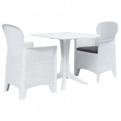 3-częściowy zestaw mebli bistro, biały, rattan z tworzywa