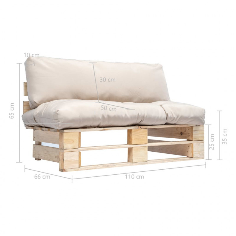 Sofa ogrodowa z palet z piaskowymi poduszkami, sosna