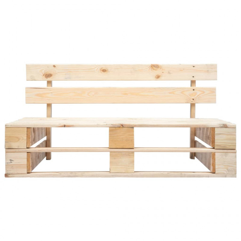 Ogrodowa sofa z palet, z czerwonymi poduszkami, sosna