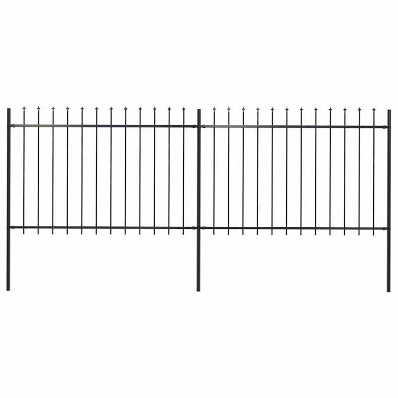 Ogrodzenie z prętów z grotami, stalowe, 3,4 x 1,2 m, czarne