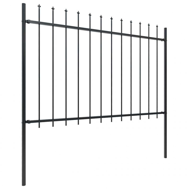 Ogrodzenie z prętów z grotami, stalowe, 3,4 x 1,2 m, czarne