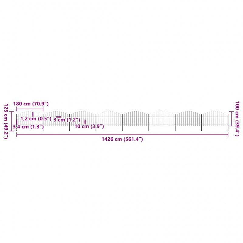 Panele ogrodzeniowe z grotami, stal, (1-1,25) x 13,6 m, czarne